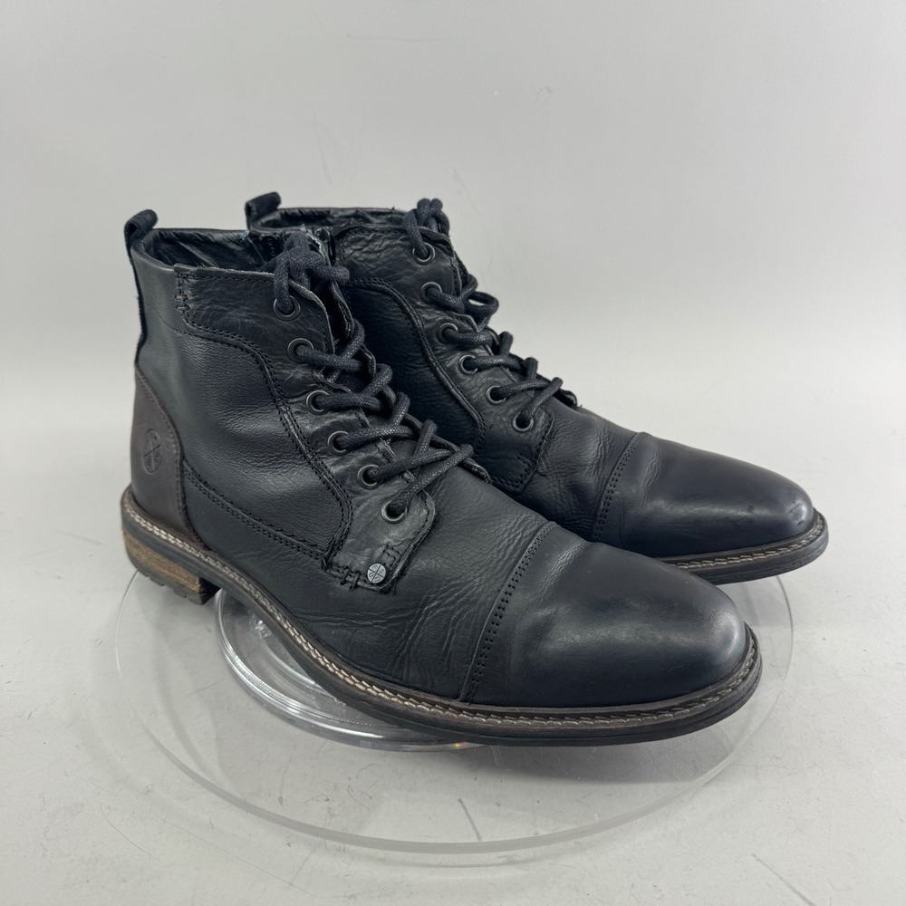Bullboxer Mens Leather Cap Toe Combat Boots Side Zip Black Size 10 EUR 43